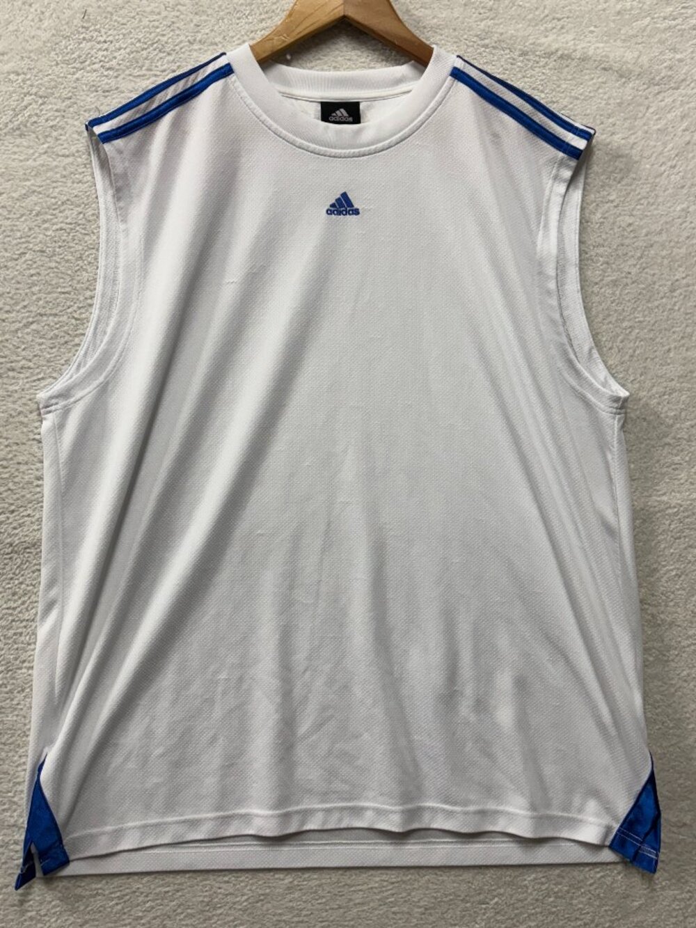 VTG Adidas Y2K Tank Top Mens XL White Blue Soccer Gym Workout Sleeveless